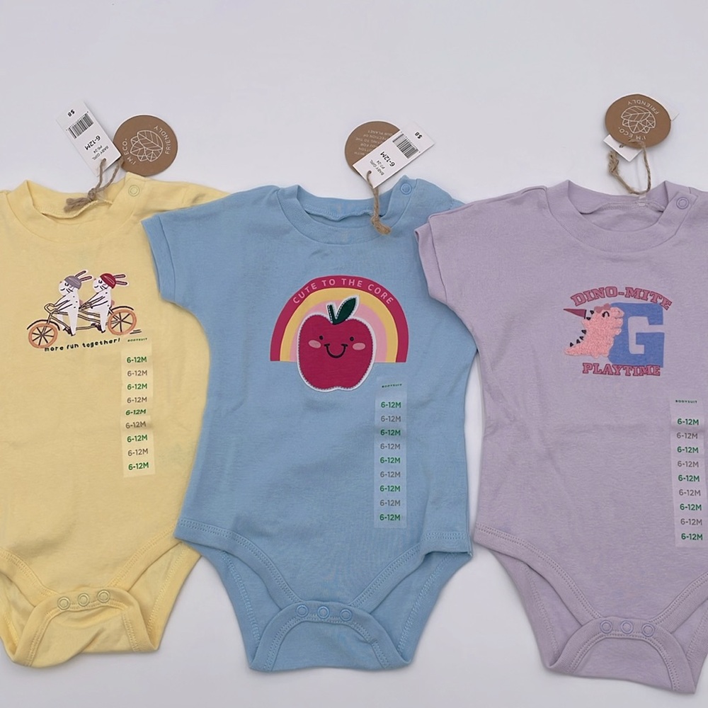 Baby Girl Eco-friendly Organic Cotton Short Sleeve Onesies - 7 outfits - 6-12M‎ - Picture 4 of 12